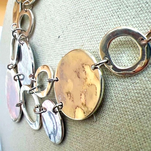 Silver Tone Circle Pendant Necklace & Link Bracelet Set.  N38 - Picture 6 of 15